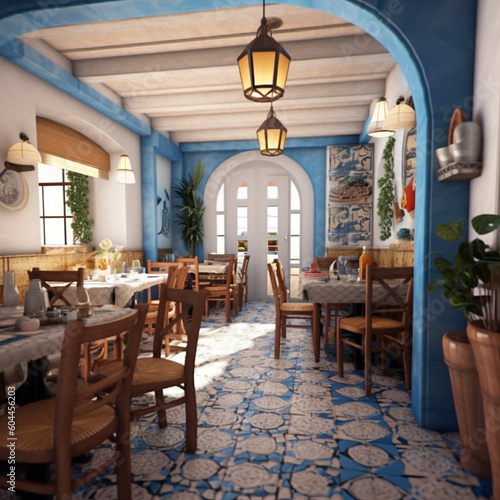 interior of an authentic greek restaurant  Generative AI
