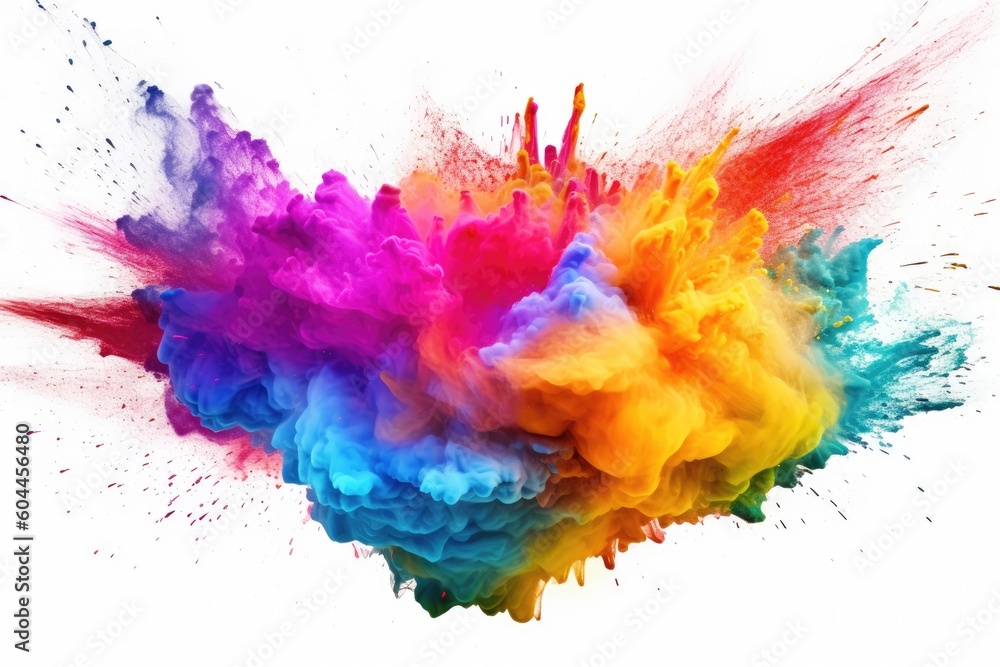 Colorful pink red rainbow smoke paint explosion, color fume powder splash, motion of liquid ink dye in water. Generative AI.