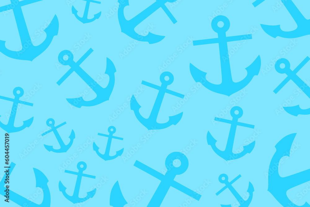 Trendy pattern with an anchor. A bunch of pastel blue anchors scattered randomly on a white background Trendy pattern with an anchor. A bunch of pastel blue anchors scattered randomly on a white background