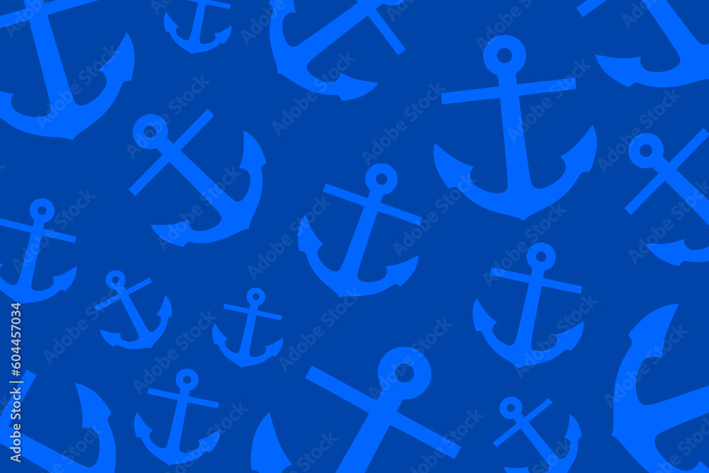 Trendy pattern with an anchor. A bunch of pastel blue anchors scattered randomly on a black background Trendy pattern with an anchor. A bunch of pastel blue anchors scattered randomly on a black background
