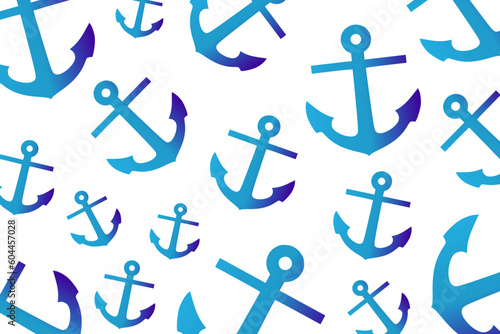 Trendy pattern with an anchor. A bunch of blue anchors scattered randomly on a black background 