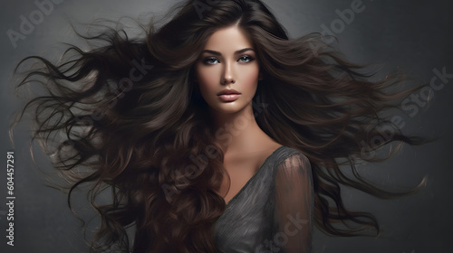 Hermosa joven latina con el cabello rebelde y alborotado en una fotografía de moda que resalta la textura de su cabello moreno IA Generativa
