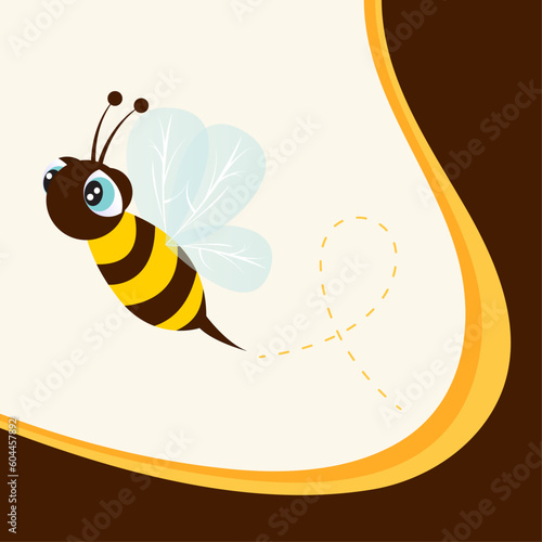 Honeybee cartoon character framed by wavy lines vector illustration