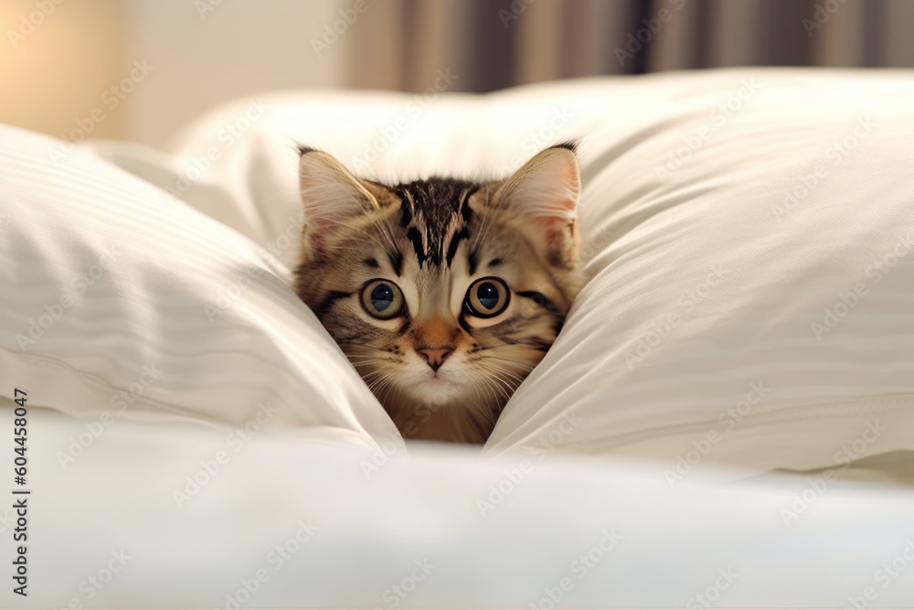 AI Generated a kitten that interacts with people in badroom in pillow