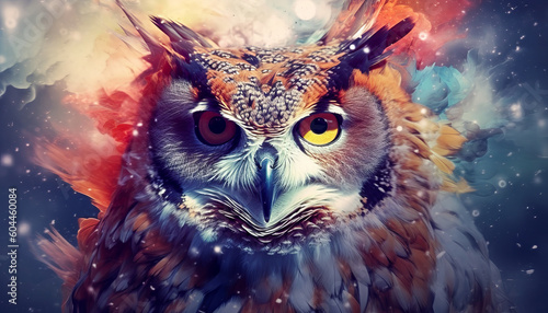Abstract art of an owl in the night