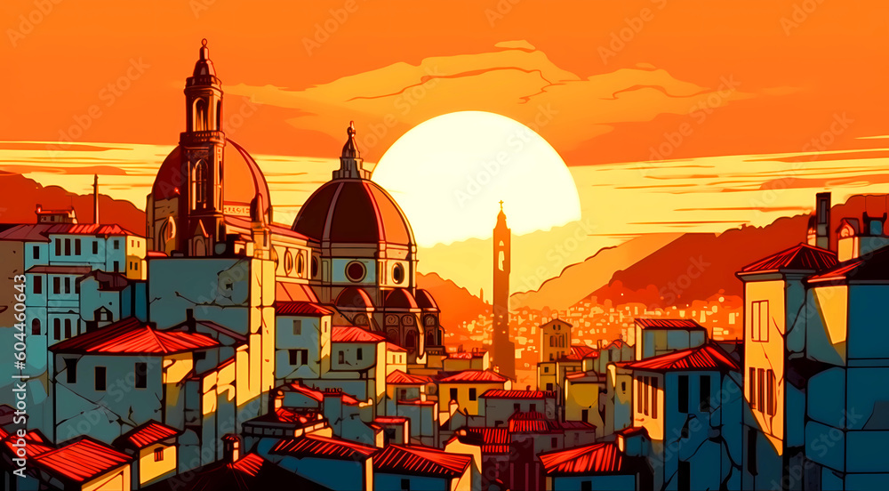 Fototapeta premium Illustration of beautiful view of Florence, Italy