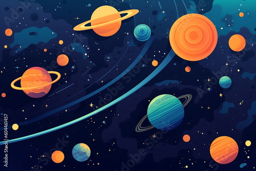 Solar system. Colorful planets  galaxy and universe. Space cartoon Generative AI