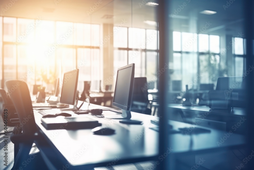 AI Generated Blurred office workspace in the day view background AI Generated Blurred office workspace in the day view background