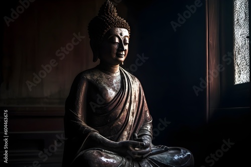 A golden statue of a buddha in temple photo