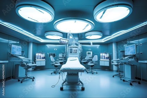 AI Generated Ceiling of an operating room with medical lighting vision background