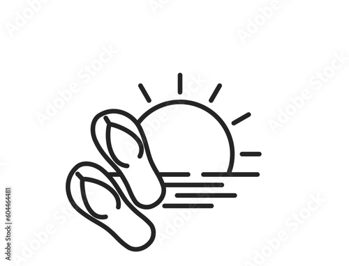 summer beach vacation line icon. flip flops, sea and sun. vector image for tourism design