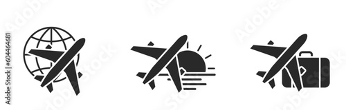air travel icon set. plane, vacation and journey symbol. vector images for tourism design
