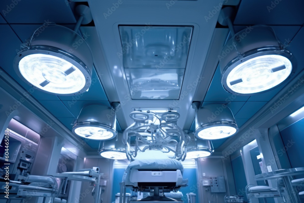 AI Generated Close up Ceiling of an operating room with medical lighting vision background