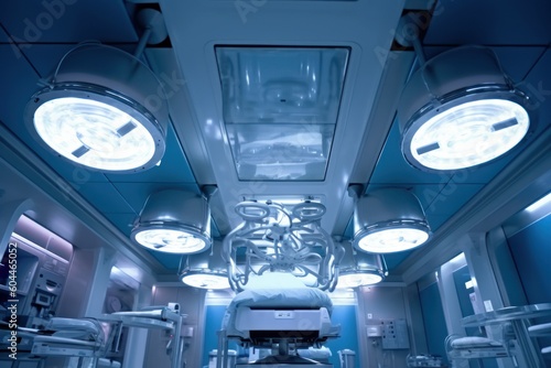 AI Generated Close up Ceiling of an operating room with medical lighting vision background