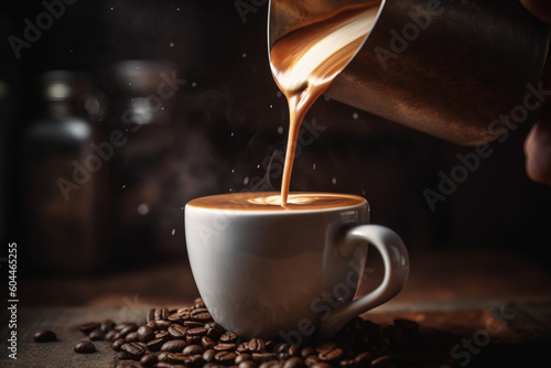 HD Coffee commercial, generated with ai. Ai generative illustration. Coffee cup with cream coffee for a coffee shop, website design or social media content