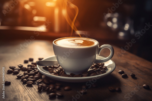 HD Coffee commercial  generated with ai. Ai generative illustration. Coffee cup with cream coffee for a coffee shop  website design or social media content