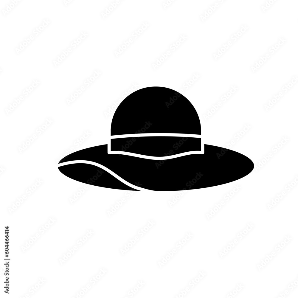 Summer beach hat black fill icon. Women wide brim round hat vector illustration in trendy style. Editable graphic resources for many purposes. Summer beach hat black fill icon. Women wide brim round hat vector illustration in trendy style. Editable graphic resources for many purposes.