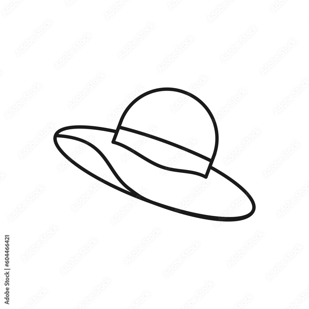 Summer beach hat outline icon. Women wide brim round hat vector illustration in trendy style. Editable graphic resources for many purposes. Summer beach hat outline icon. Women wide brim round hat vector illustration in trendy style. Editable graphic resources for many purposes.