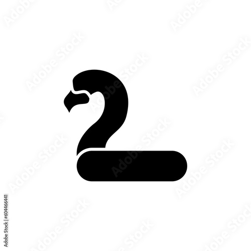 Summer flamingo ring buoy black fill icon. Inflatable swimming pool ring symbol in pink color. Vector illustration in trendy style. Editable graphic resources for many purposes.