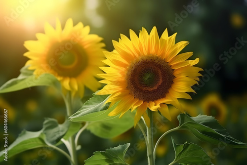 Sunset over sunflower field  Generative AI