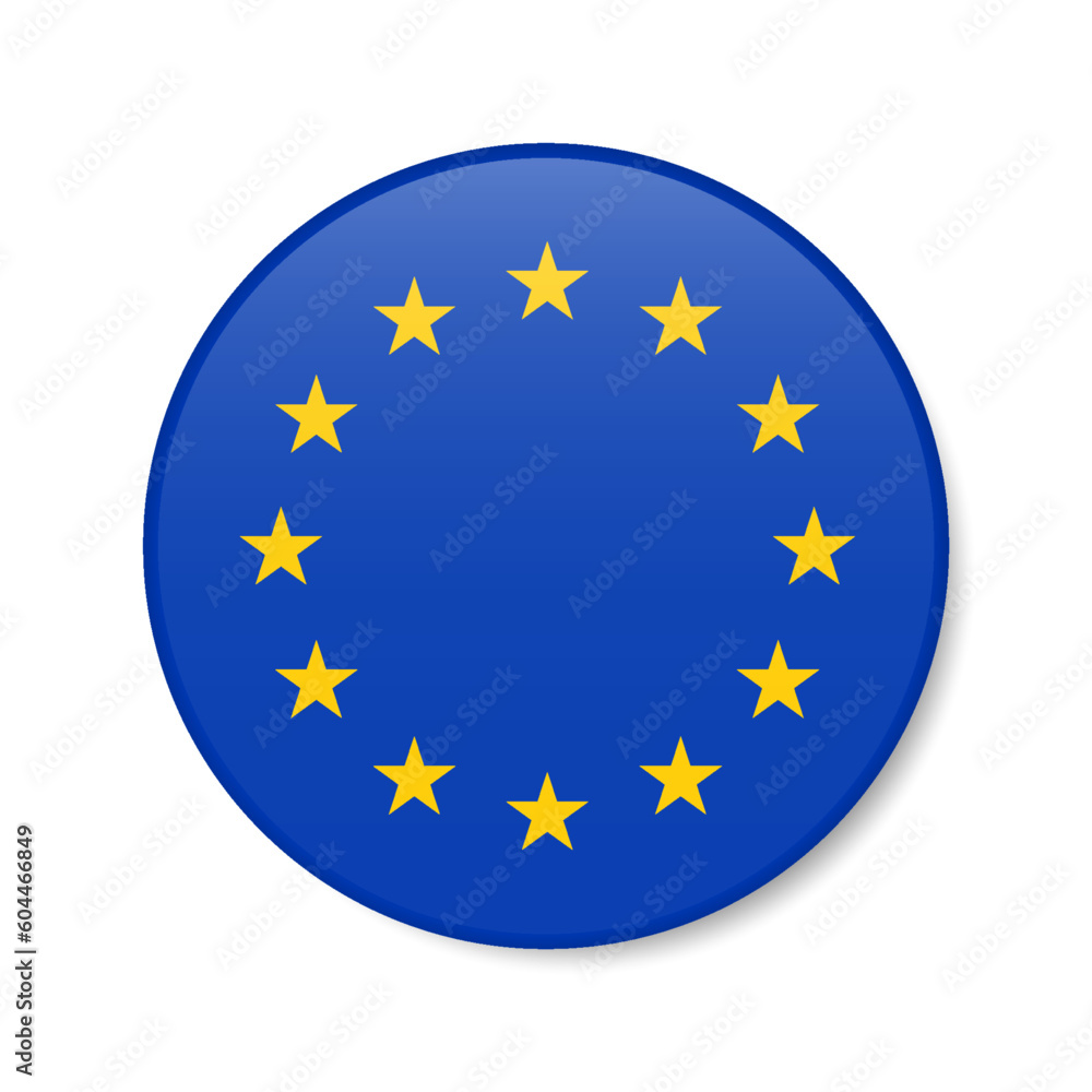 European Union circle button icon. EU round badge flag. 3D realistic isolated vector illustration European Union circle button icon. EU round badge flag. 3D realistic isolated vector illustration