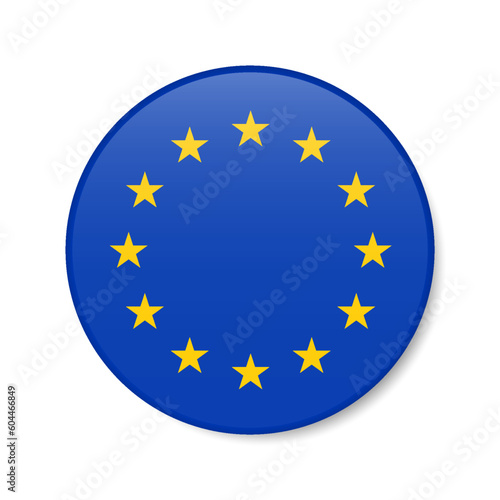 European Union circle button icon. EU round badge flag. 3D realistic isolated vector illustration