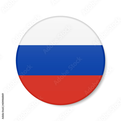 Russia circle button icon. Russian round badge flag. 3D realistic isolated vector illustration
