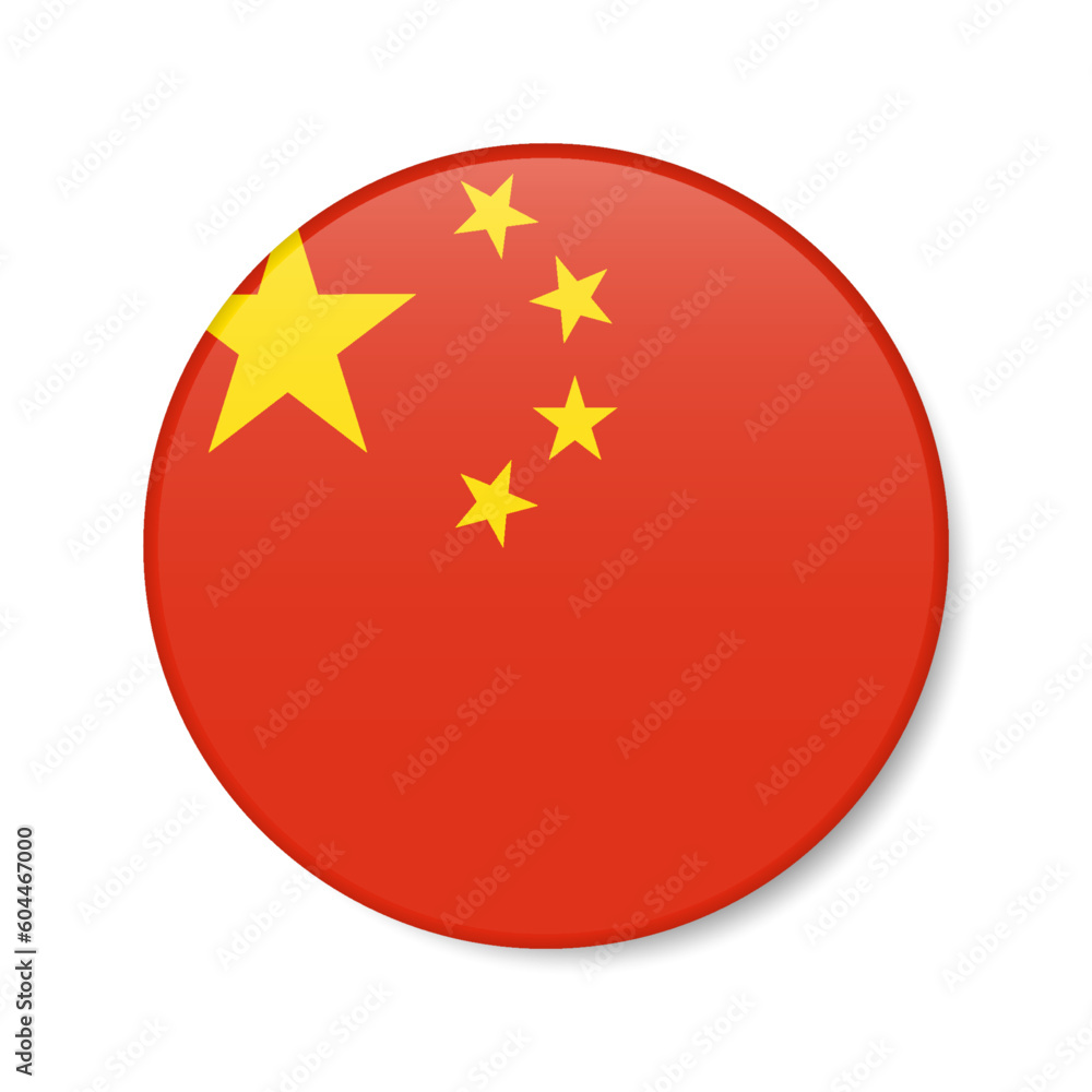China circle button icon. Chinese round badge flag. 3D realistic isolated vector illustration China circle button icon. Chinese round badge flag. 3D realistic isolated vector illustration