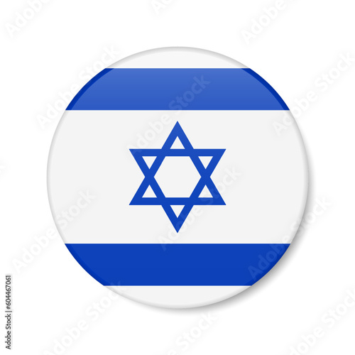 Israel circle button icon. Israeli round badge flag. 3D realistic isolated vector illustration