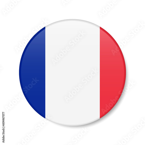 France circle button icon. French round badge flag. 3D realistic isolated vector illustration