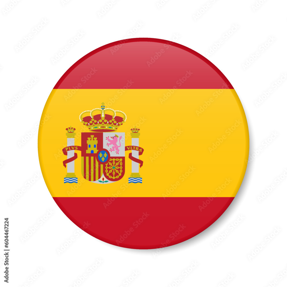Obraz premium Spain circle button icon. Spanish round badge flag. 3D realistic isolated vector illustration