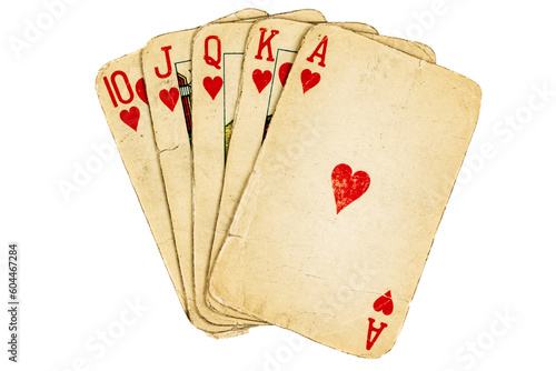 Four old dirty aces poker cards on a transparent isolated background. png