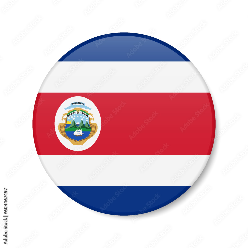 Costa Rica circle button icon. Costa Rican round badge flag. 3D realistic isolated vector illustration Costa Rica circle button icon. Costa Rican round badge flag. 3D realistic isolated vector illustration