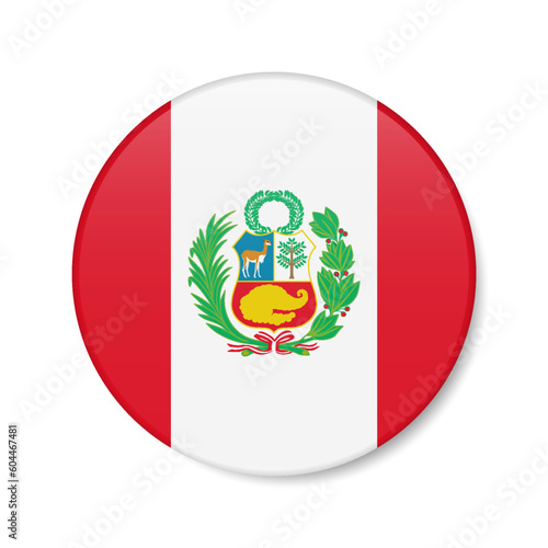 Peru circle button icon. Peruvian round badge flag. 3D realistic isolated vector illustration