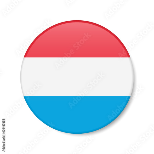Luxembourg circle button icon. Luxembourgish round badge flag. 3D realistic isolated vector illustration