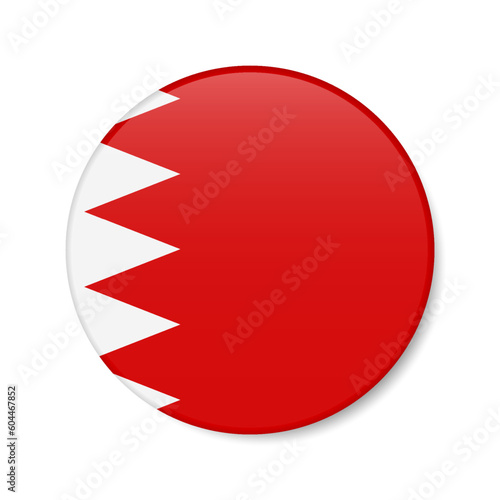 Bahrain circle button icon. Bahraini round badge flag. 3D realistic isolated vector illustration