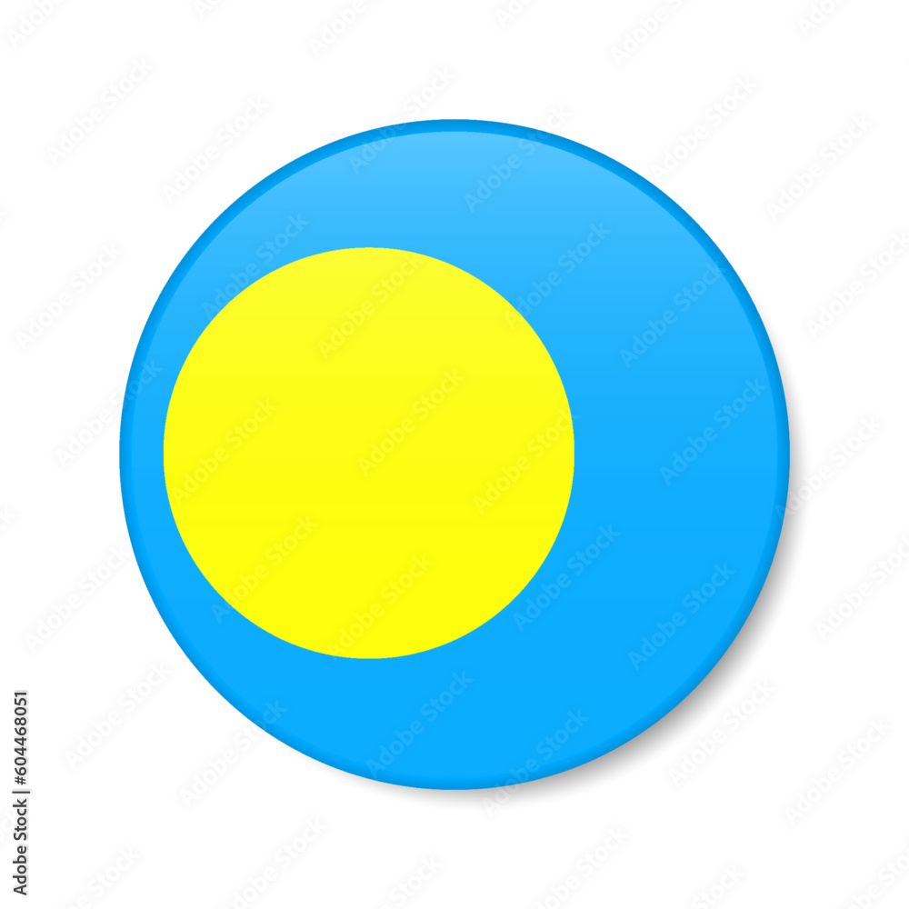 Palau circle button icon. Palauan round badge flag. 3D realistic isolated vector illustration