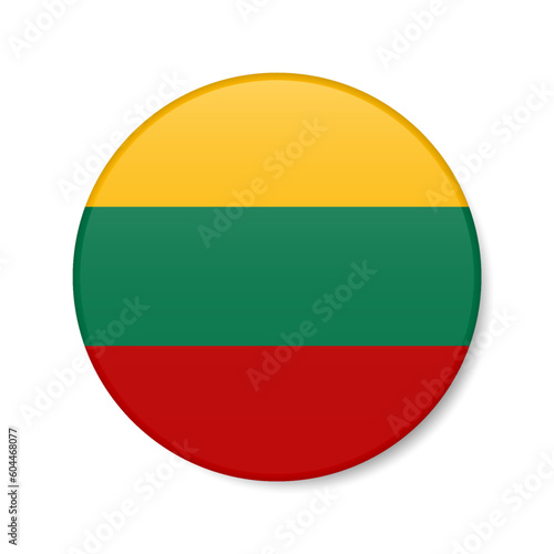 Lithuania circle button icon. Lithuanian round badge flag. 3D realistic isolated vector illustration