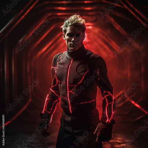 Photo realistic illustration of a superhero powering up for battle. Anatomy and lighting reference. Generative AI.