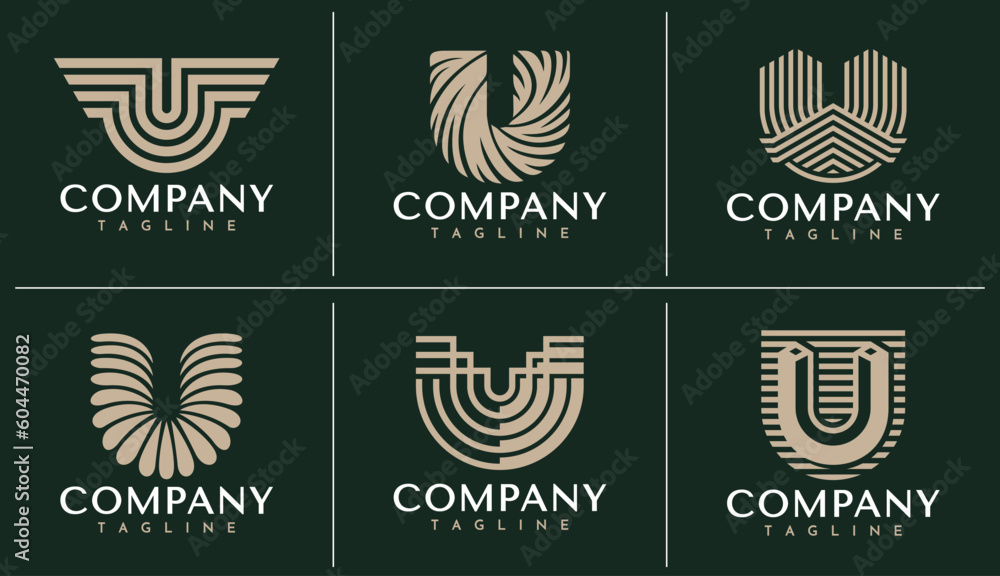 Luxury geometric line letter U logo design set