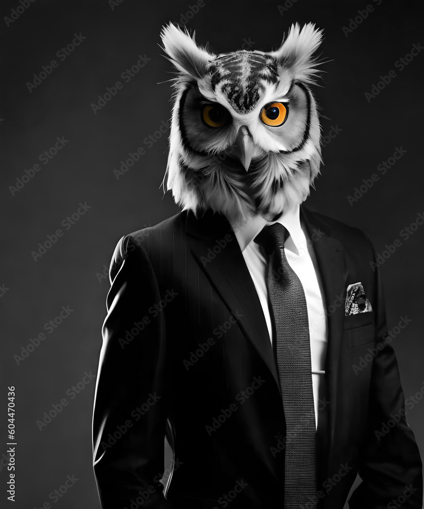 Businessman Owl bird end dress , Generative AI Businessman Owl bird end dress , Generative AI