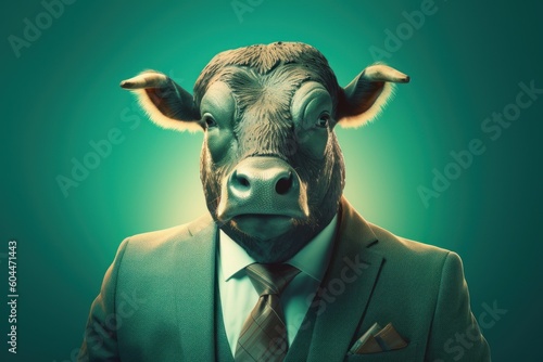 Anthropomorphic Bison dressed in a suit like a businessman. Business Concept. AI generated  human enhanced