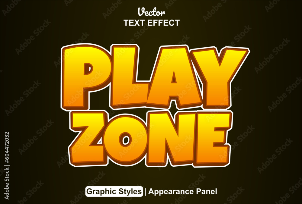 Fototapeta premium play zone text effect with orange graphic style and editable