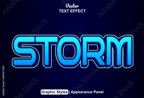 storm text effect with blue graphic style and editable