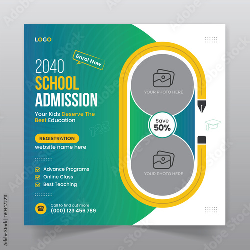 School admission social media post  and back to school promotion web banner template