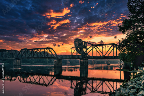 Fotografie, Obraz bridge at sunset, train trestle at sunset