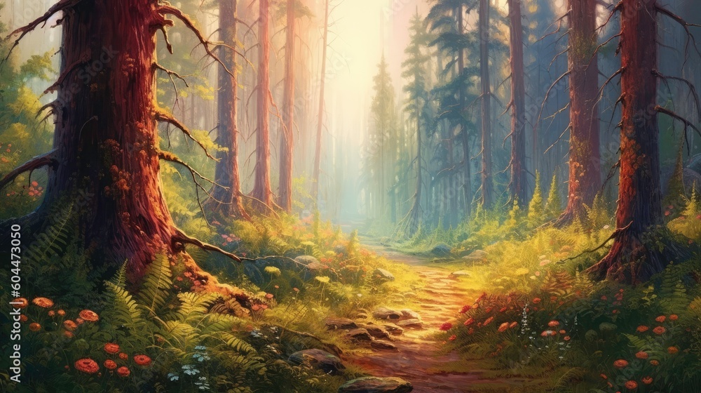 Obraz premium The Magic Forest: A Place of Enchantment and Mystery. Generated by AI.