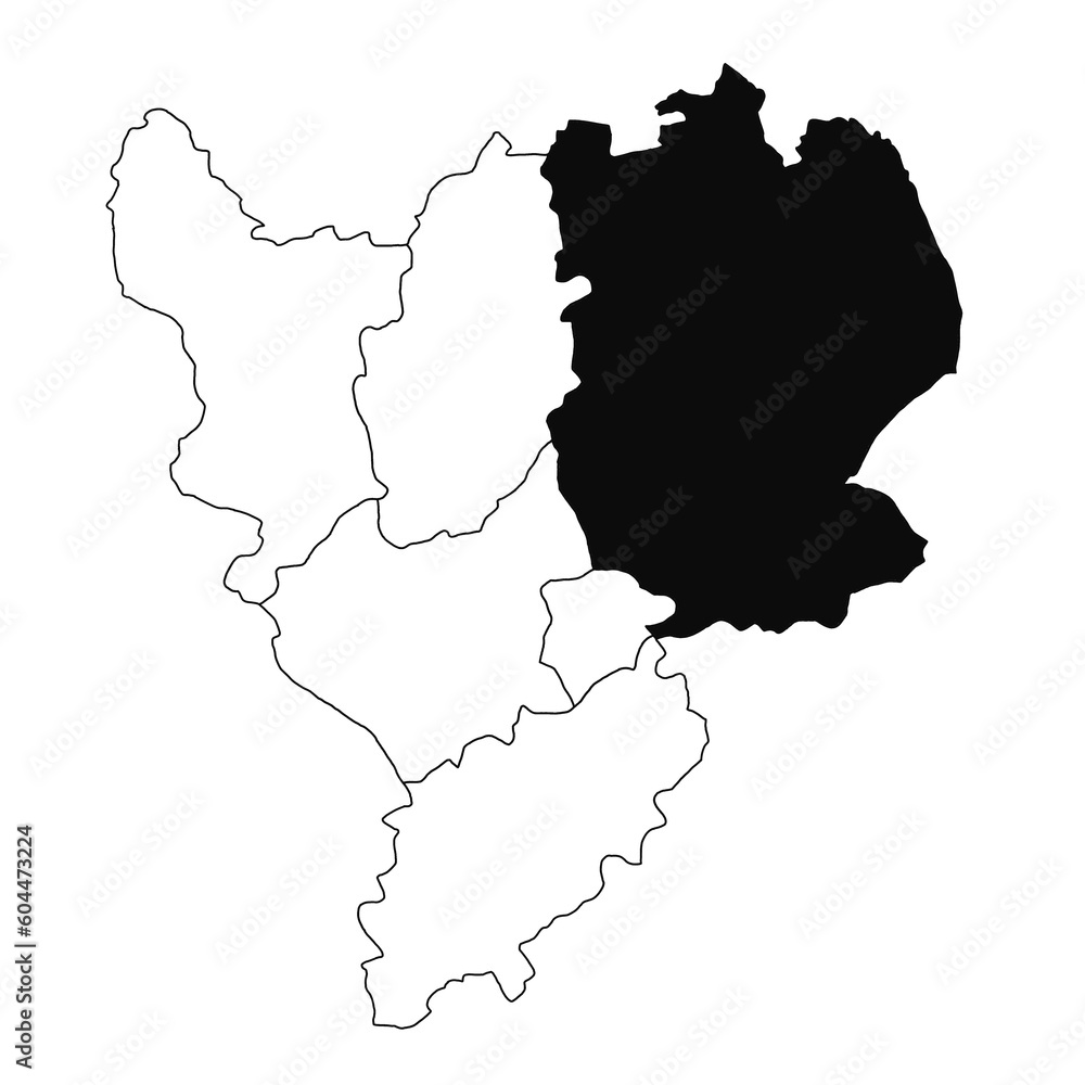 Map of Lincolnshire in East Midlands England province on white background. single County map highlighted by black colour on East Midlands England administrative map.