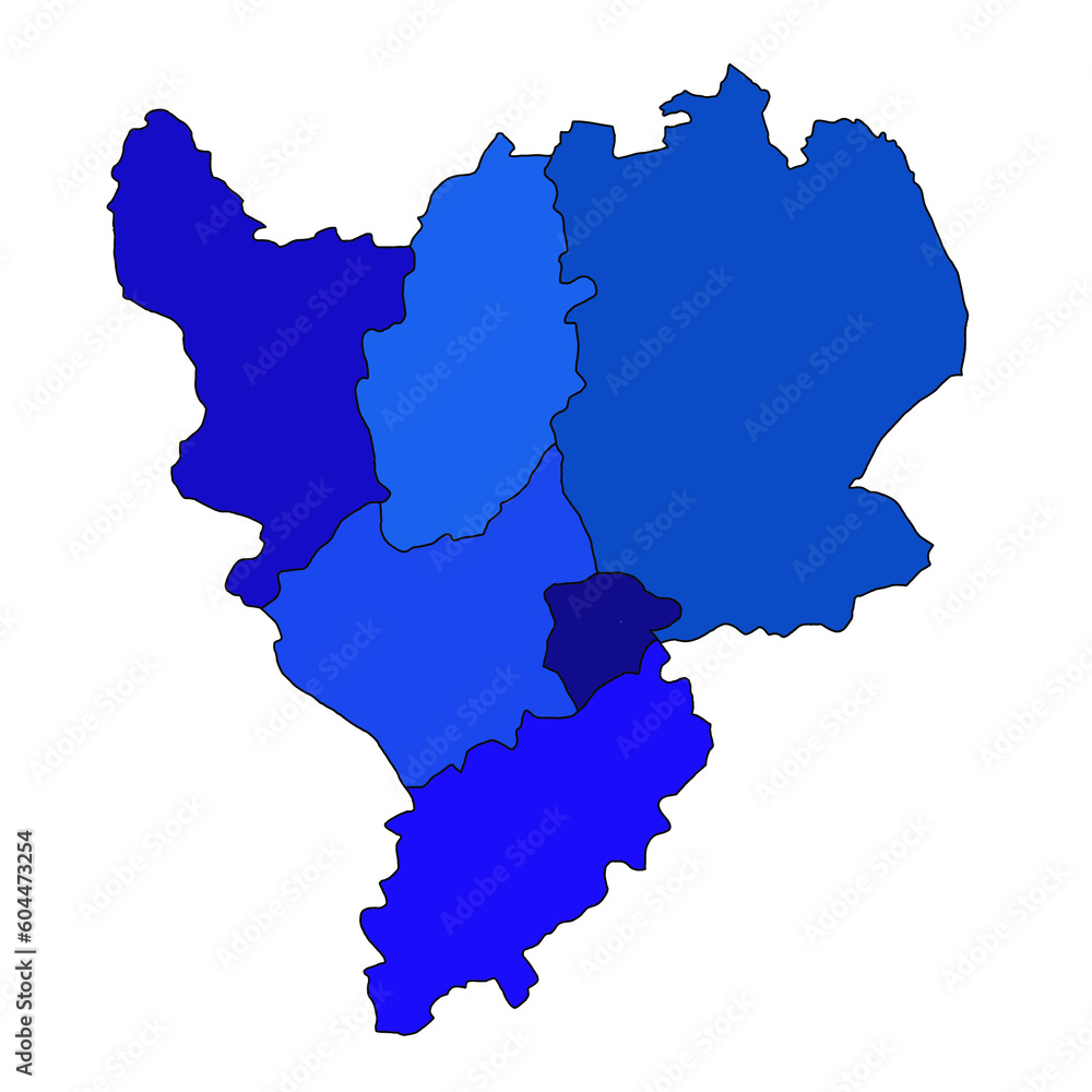 Blue East Midlands England administrative and political map. uk, United Kingdom, Britain
