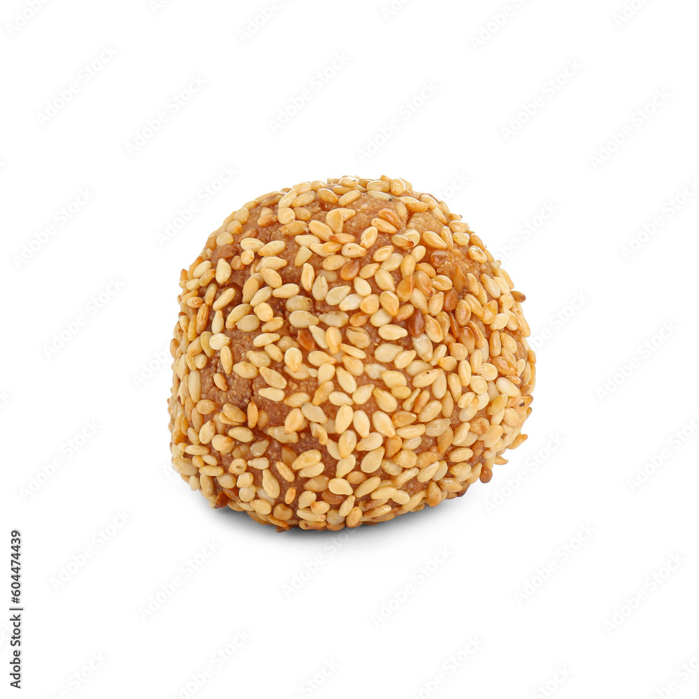 One delicious sesame ball on white background One delicious sesame ball on white background